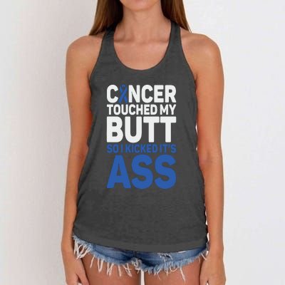 Funny Colon Cancer Survivor Cancer Awareness Ribbon Women's Knotted Racerback Tank