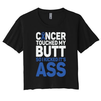 Funny Colon Cancer Survivor Cancer Awareness Ribbon Women's Crop Top Tee