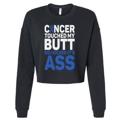 Funny Colon Cancer Survivor Cancer Awareness Ribbon Cropped Pullover Crew