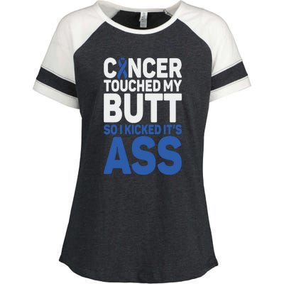 Funny Colon Cancer Survivor Cancer Awareness Ribbon Enza Ladies Jersey Colorblock Tee