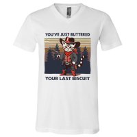 Funny Cowboy Cat YouVe Just Buttered Your Last Biscuit V-Neck T-Shirt