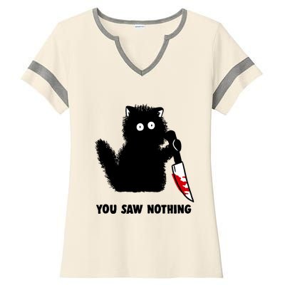 Funny Cat Cat Lovers You Saw Nothing Ladies Halftime Notch Neck Tee