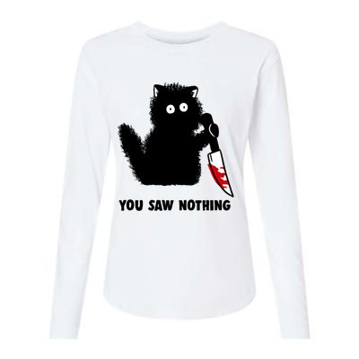 Funny Cat Cat Lovers You Saw Nothing Womens Cotton Relaxed Long Sleeve T-Shirt