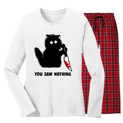 Funny Cat Cat Lovers You Saw Nothing Women's Long Sleeve Flannel Pajama Set 