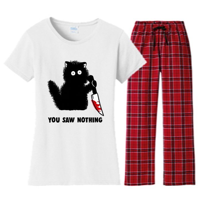 Funny Cat Cat Lovers You Saw Nothing Women's Flannel Pajama Set