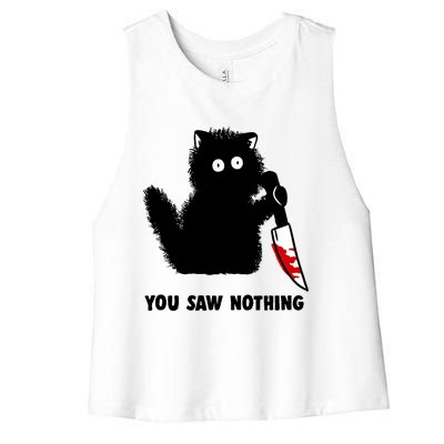 Funny Cat Cat Lovers You Saw Nothing Women's Racerback Cropped Tank