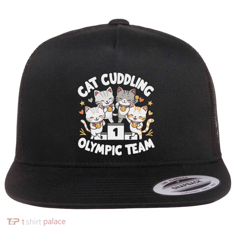 Funny Cat Cuddling Team Cool Design Flat Bill Trucker Hat
