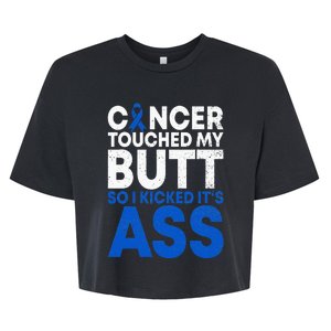 Funny Colon Cancer Survivor Cancer Awareness Ribbon Bella+Canvas Jersey Crop Tee