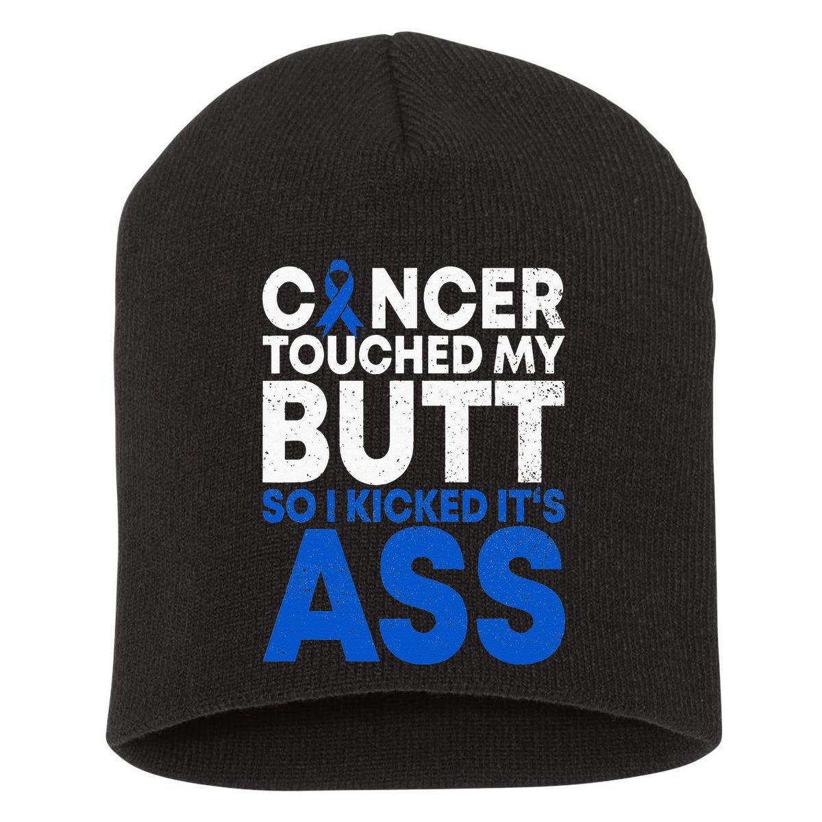 Funny Colon Cancer Survivor Cancer Awareness Ribbon Short Acrylic Beanie