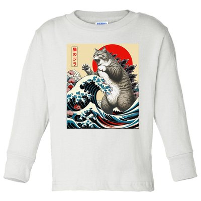 Funny Catzilla Cat Japanese Art Funny Cat Gifts For Women Toddler Long Sleeve Shirt