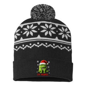 Funny Christmas Cat Ew People Meowy Cat Lovers USA-Made Snowflake Beanie