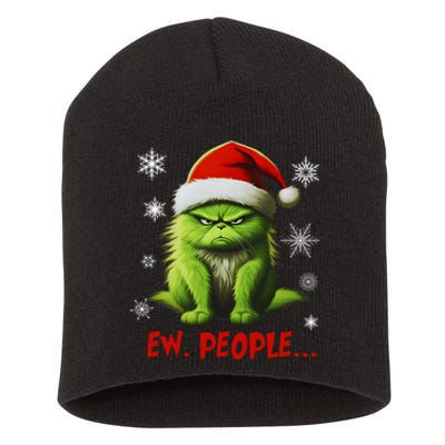 Funny Christmas Cat Ew People Meowy Cat Lovers Short Acrylic Beanie