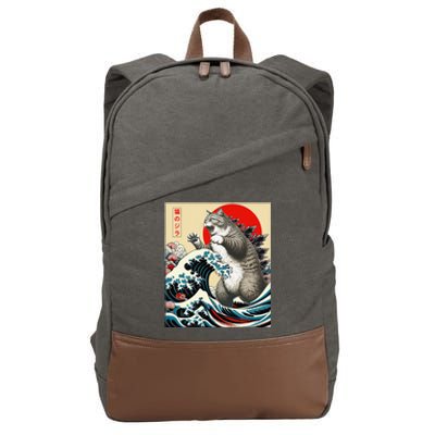 Funny Catzilla Cat Japanese Art Cat Gifts Cotton Canvas Backpack