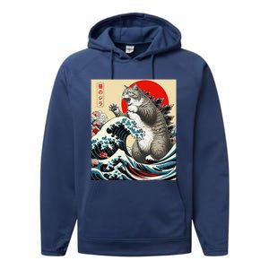 Funny Catzilla Cat Japanese Art Cat Gifts Performance Fleece Hoodie