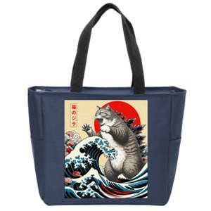 Funny Catzilla Cat Japanese Art Cat Gifts Zip Tote Bag