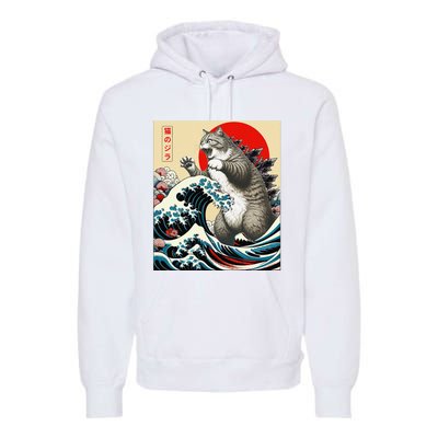 Funny Catzilla Cat Japanese Art Cat Gifts Premium Hoodie