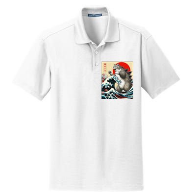 Funny Catzilla Cat Japanese Art Cat Gifts Dry Zone Grid Polo