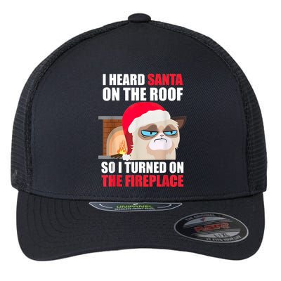 Funny Christmas Cat Hates Santa Grumpy Annoyed Cats Flexfit Unipanel Trucker Cap
