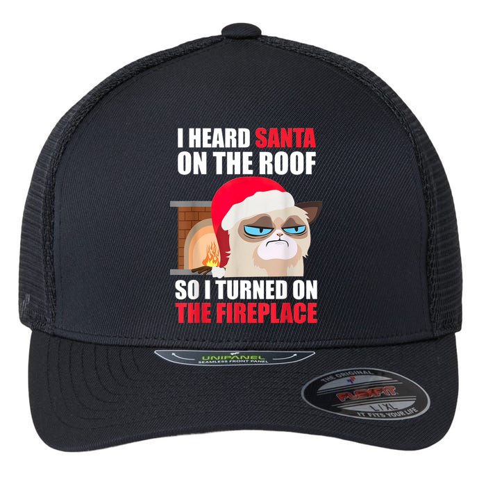 Funny Christmas Cat Hates Santa Grumpy Annoyed Cats Flexfit Unipanel Trucker Cap