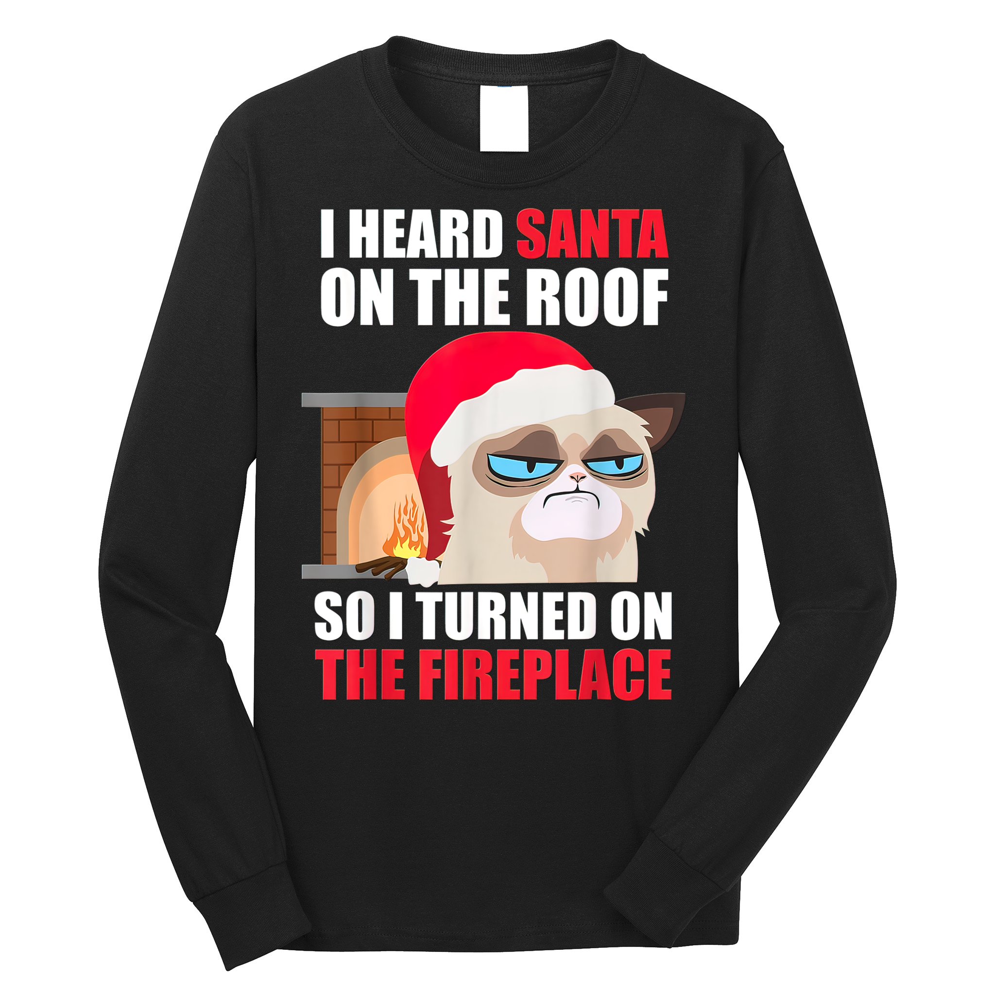 Funny Christmas Cat Hates Santa Grumpy Annoyed Cats Long Sleeve Shirt