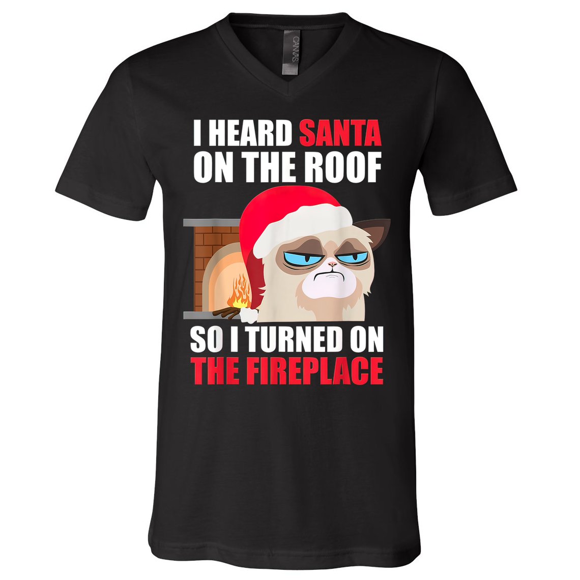 Funny Christmas Cat Hates Santa Grumpy Annoyed Cats V-Neck T-Shirt