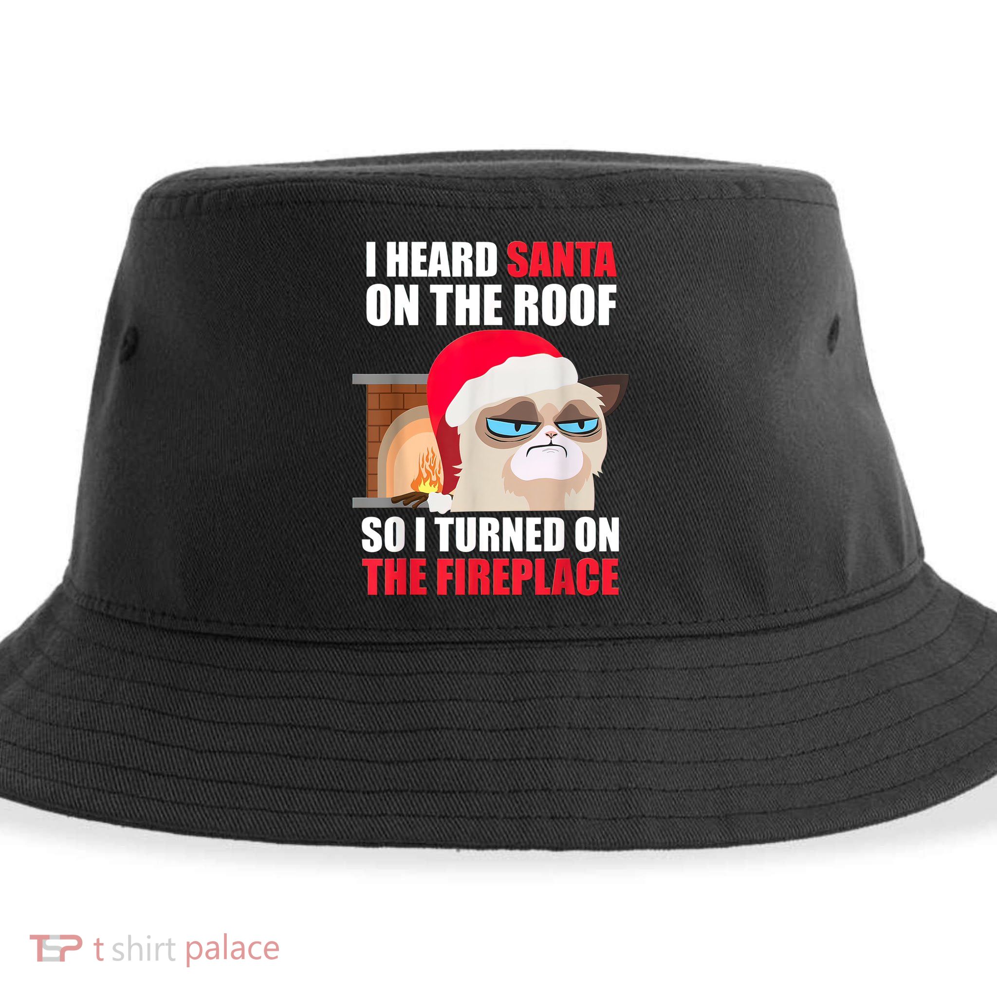 Funny Christmas Cat Hates Santa Grumpy Annoyed Cats Sustainable Bucket Hat