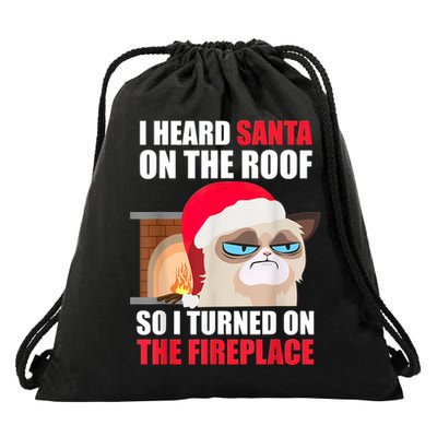 Funny Christmas Cat Hates Santa Grumpy Annoyed Cats Drawstring Bag