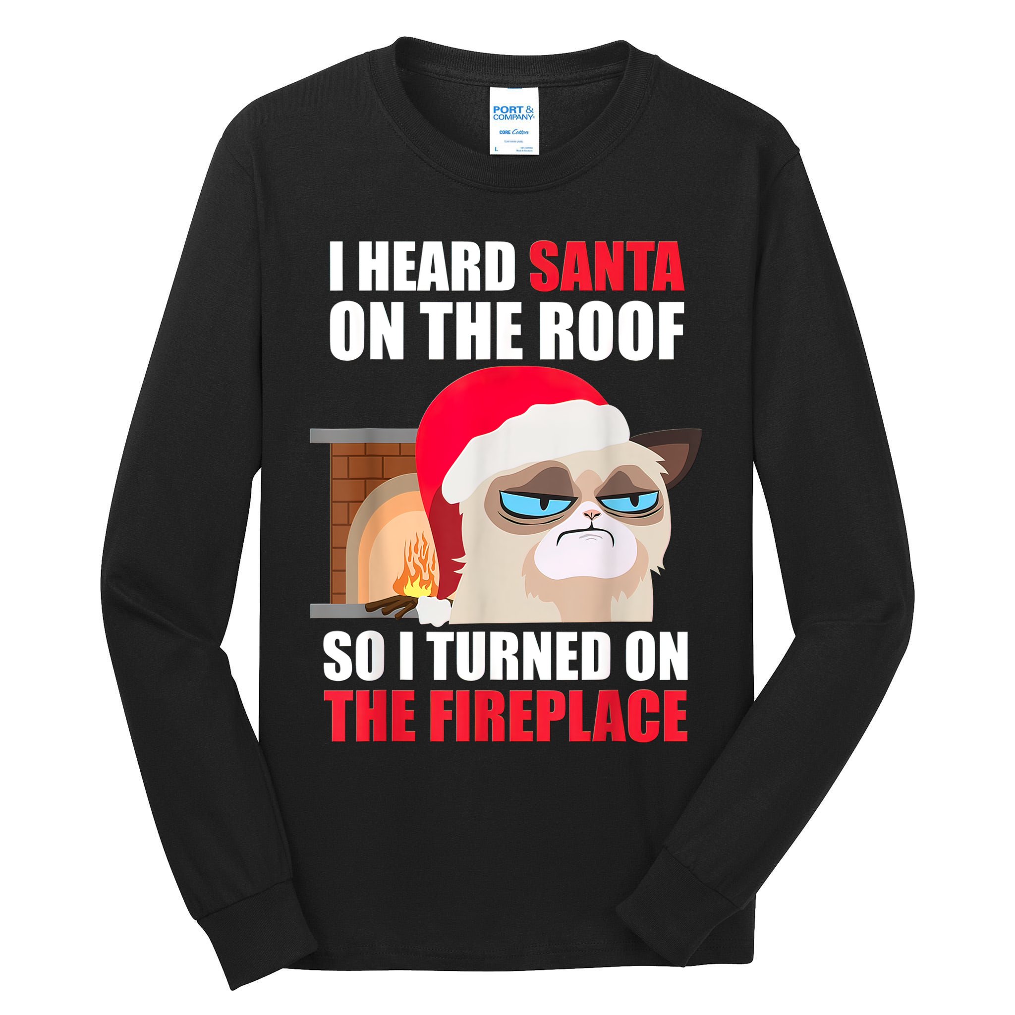 Funny Christmas Cat Hates Santa Grumpy Annoyed Cats Tall Long Sleeve T-Shirt