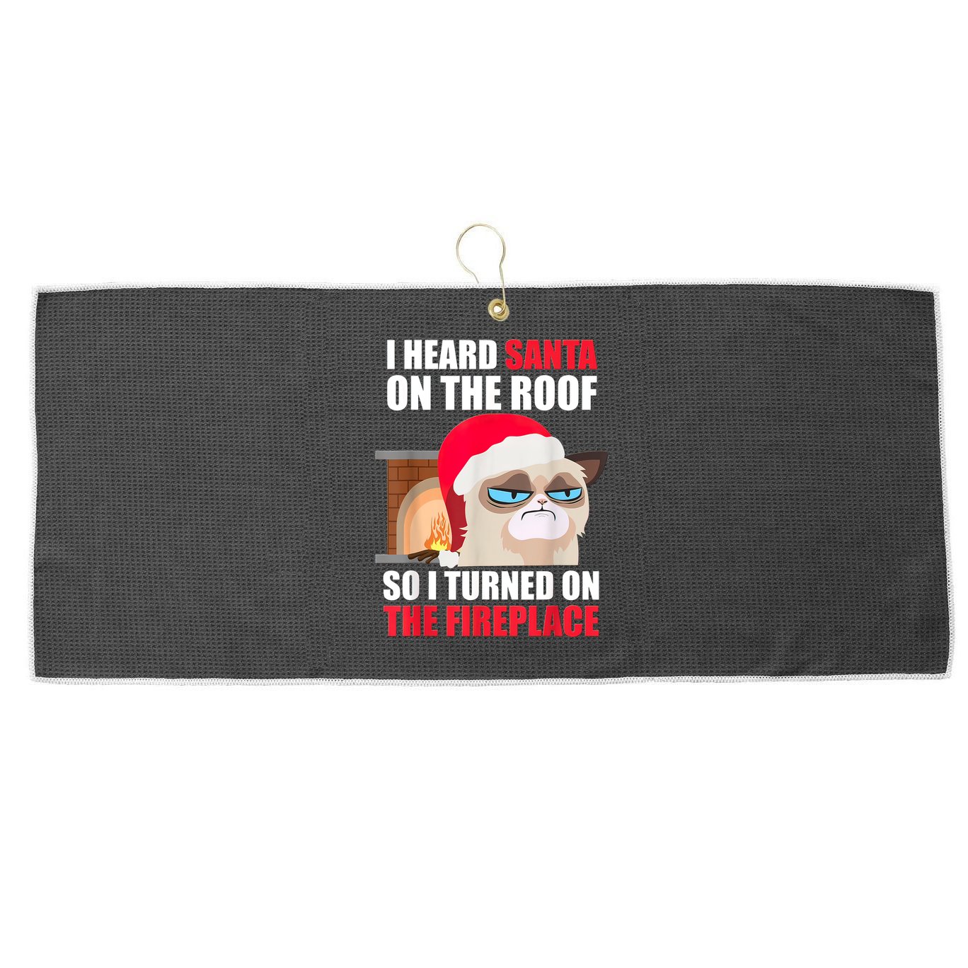 Funny Christmas Cat Hates Santa Grumpy Annoyed Cats Large Microfiber Waffle Golf Towel