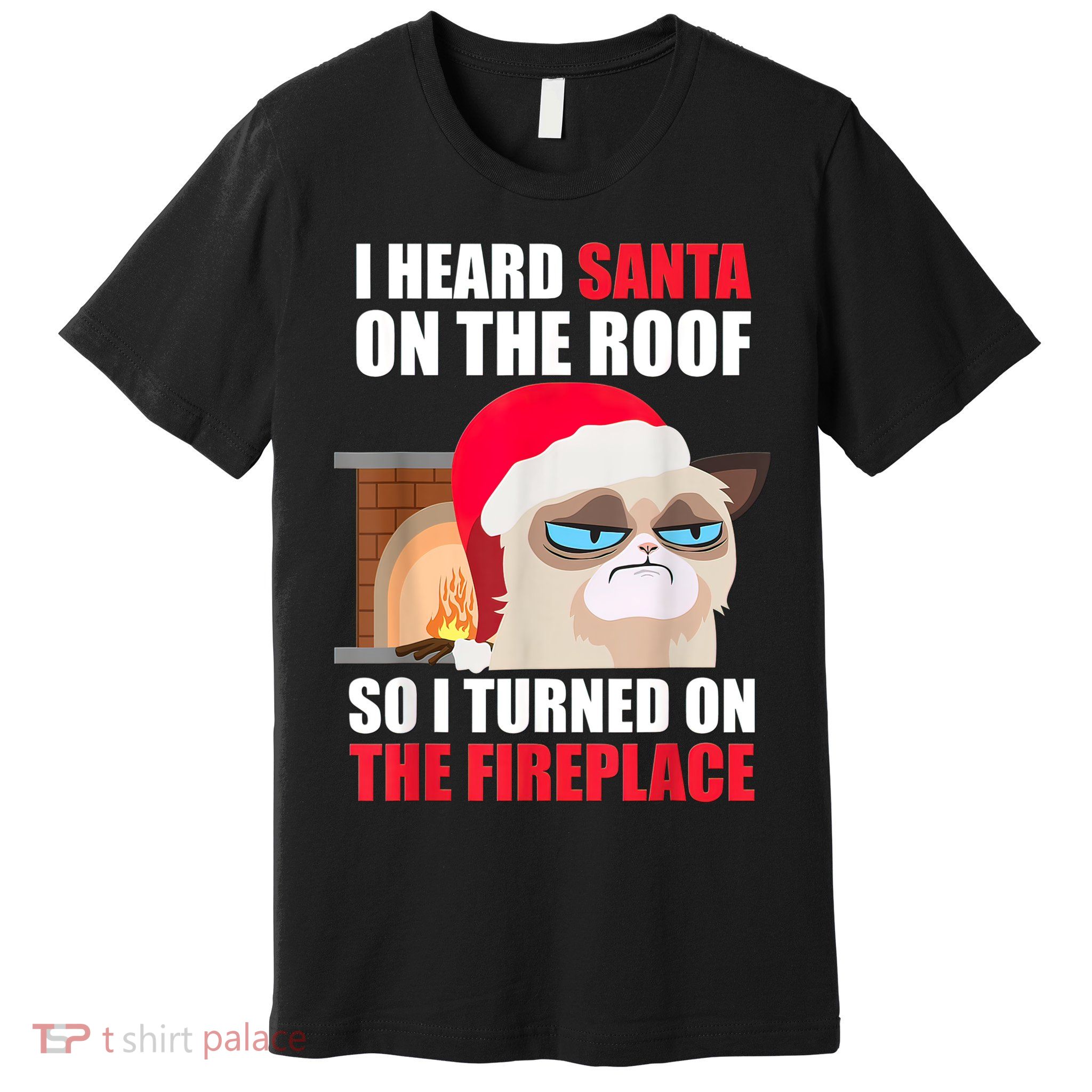 Funny Christmas Cat Hates Santa Grumpy Annoyed Cats Premium T-Shirt