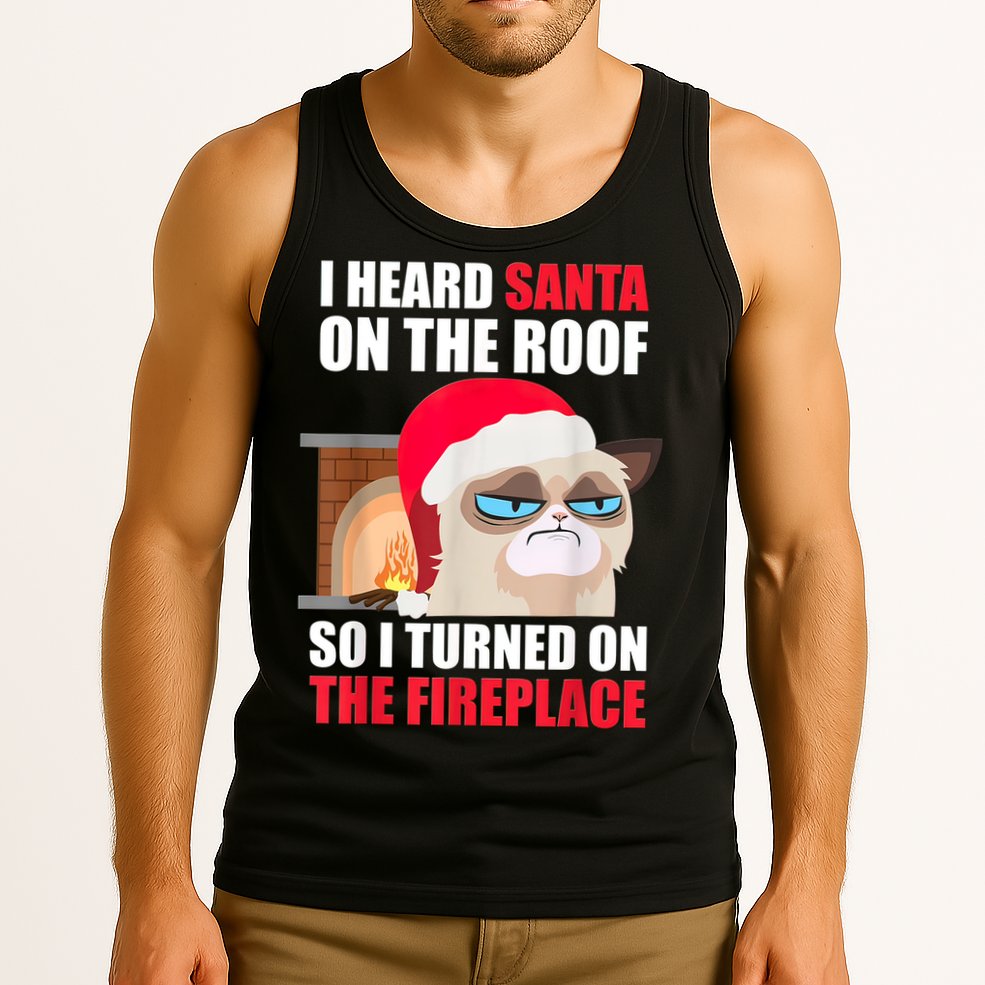 Funny Christmas Cat Hates Santa Grumpy Annoyed Cats Tank Top