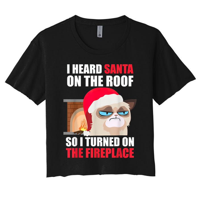 Funny Christmas Cat Hates Santa Grumpy Annoyed Cats Women's Crop Top Tee