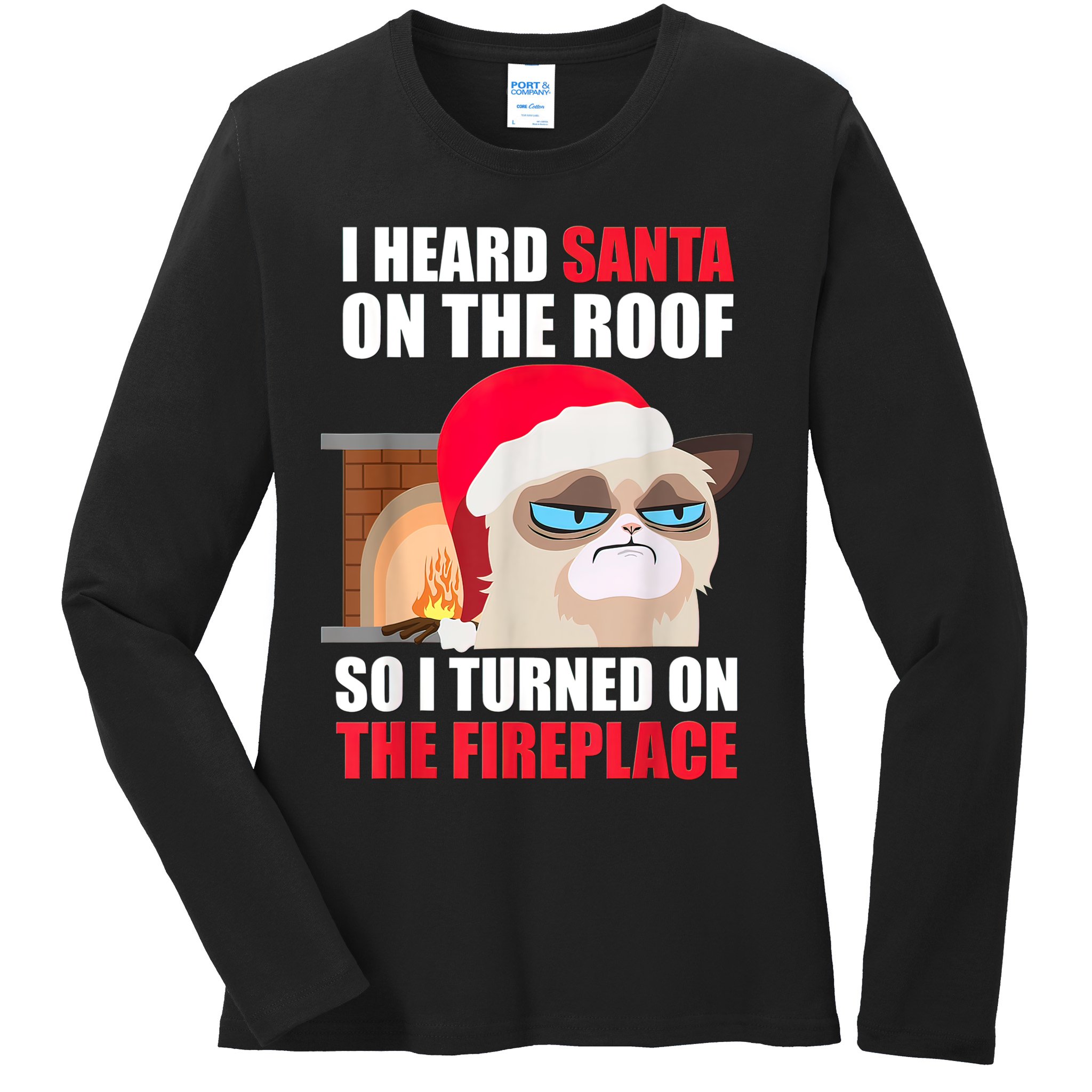 Funny Christmas Cat Hates Santa Grumpy Annoyed Cats Ladies Long Sleeve Shirt