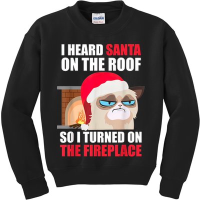 Funny Christmas Cat Hates Santa Grumpy Annoyed Cats Kids Sweatshirt