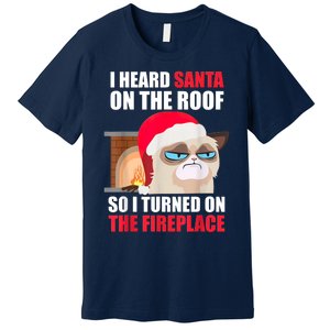 Funny Christmas Cat Hates Santa Grumpy Annoyed Cats Premium T-Shirt