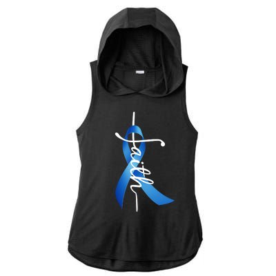 Faith Colon Cancer Cross Ribbon Ladies PosiCharge Tri-Blend Wicking Draft Hoodie Tank