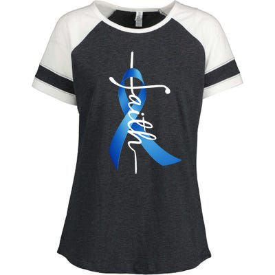 Faith Colon Cancer Cross Ribbon Enza Ladies Jersey Colorblock Tee