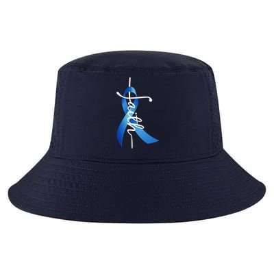 Faith Colon Cancer Cross Ribbon Cool Comfort Performance Bucket Hat
