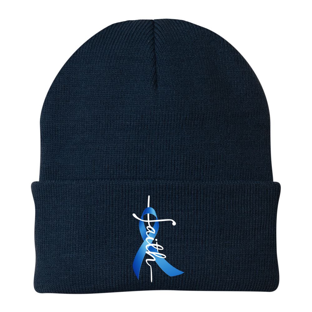 Faith Colon Cancer Cross Ribbon Beanie