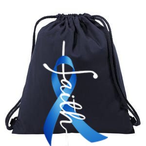 Faith Colon Cancer Cross Ribbon Drawstring Bag