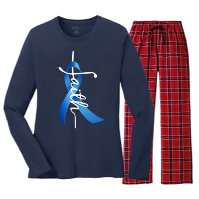 Faith Colon Cancer Cross Ribbon Women's Long Sleeve Flannel Pajama Set 