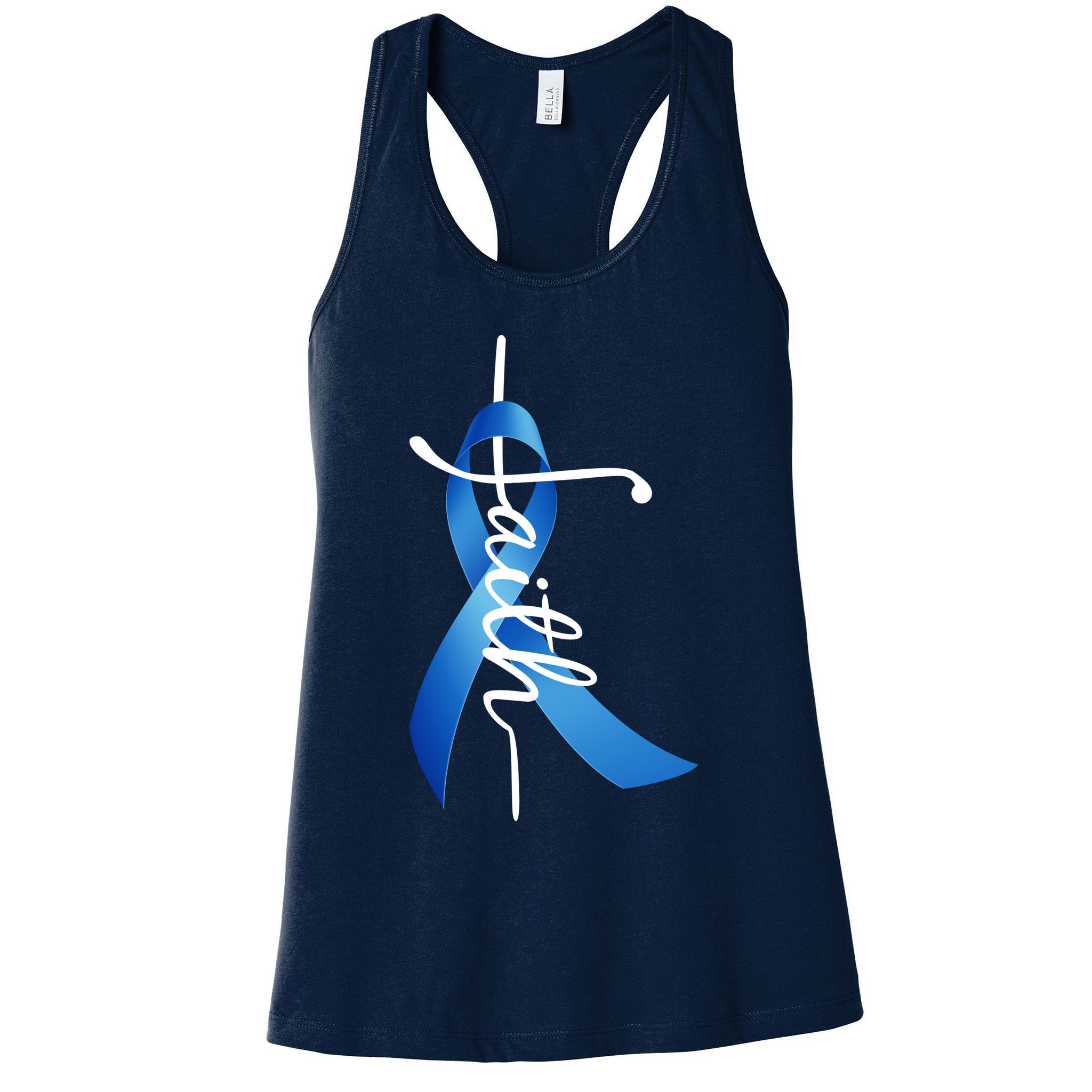 Faith Colon Cancer Cross Ribbon Womens Tank Top