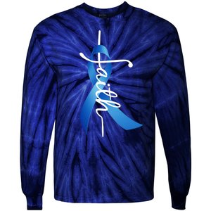 Faith Colon Cancer Cross Ribbon Tie-Dye Long Sleeve Shirt