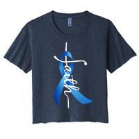 Faith Colon Cancer Cross Ribbon Women's Crop Top Tee