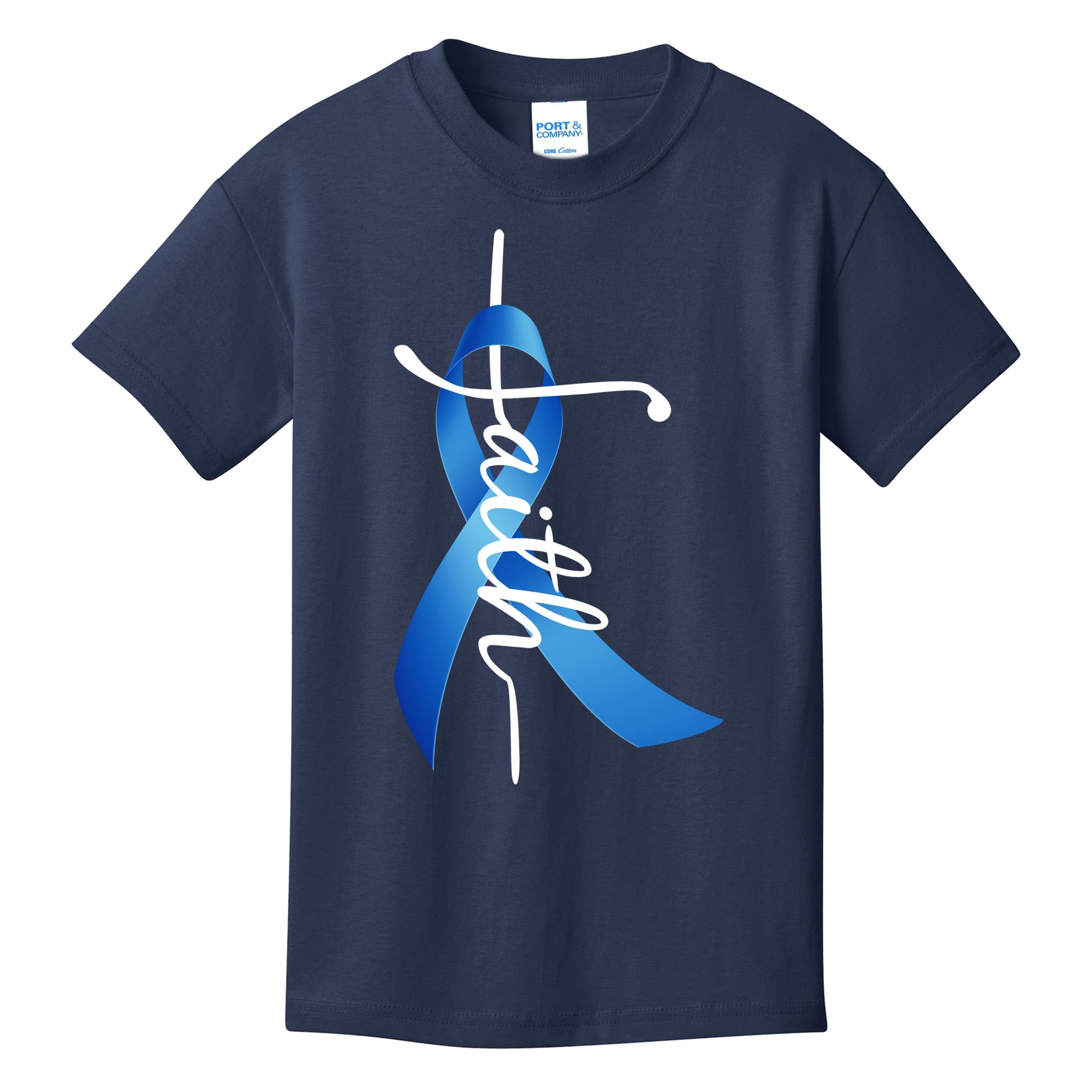 Faith Colon Cancer Cross Ribbon Kids T-Shirt