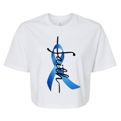 Faith Colon Cancer Cross Ribbon Bella+Canvas Jersey Crop Tee