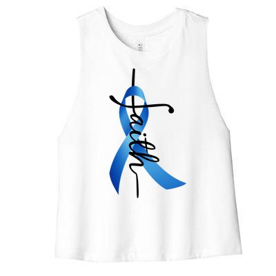 Faith Colon Cancer Cross Ribbon Women's Racerback Cropped Tank