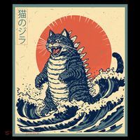 Funny Catzilla Cat Japanese Art Cat T-Shirt