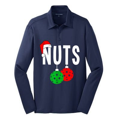 Funny Christmas Couples Nuts Xmas Chest Nuts Matching Pickleball Gift Silk Touch Performance Long Sleeve Polo