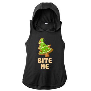 Funny Christmas Cookie Bite Me Ladies PosiCharge Tri-Blend Wicking Draft Hoodie Tank